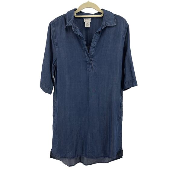 Andrea Jovine Dark Wash Denim Dress Womens US M Blue AJ Split V-neck Mini Short - Picture 1 of 6